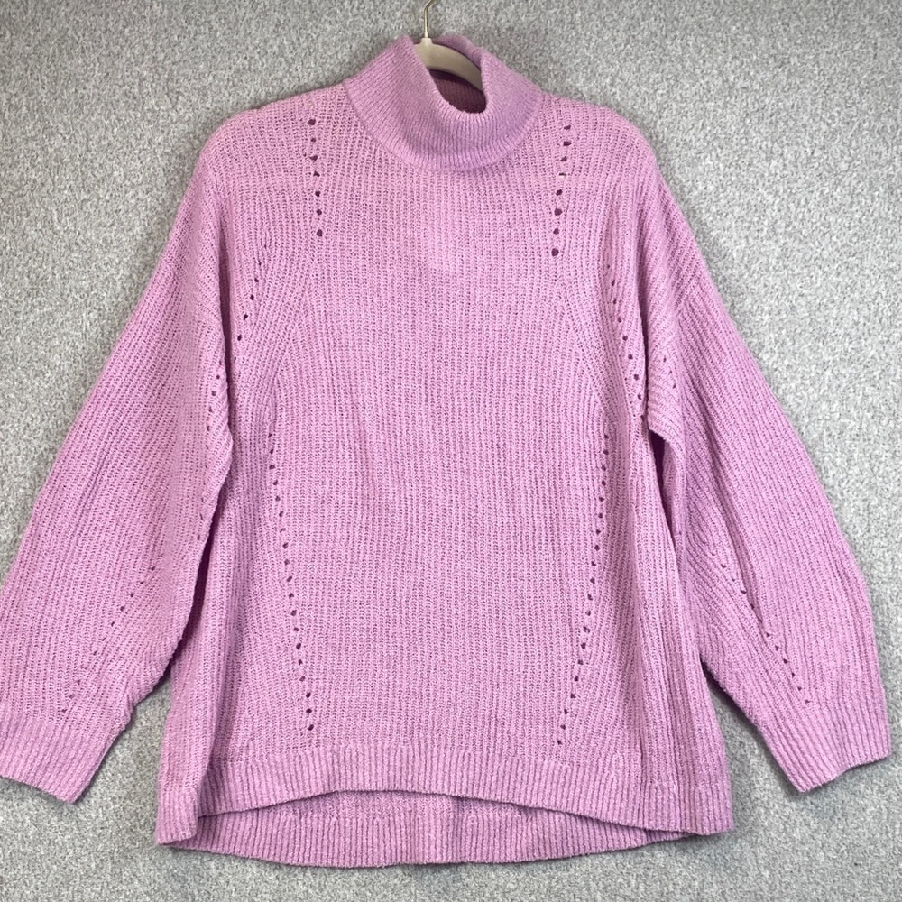 Ann Taylor mock turtle neck sweater XXL lilac loose fit cozy wool blend colorful